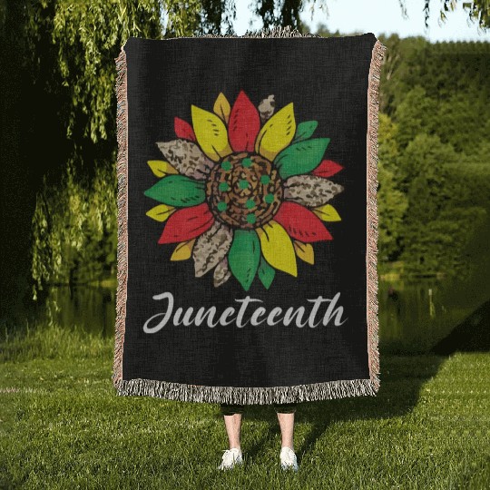 Juneteenth sunflower , African American holiday Woven Blankets