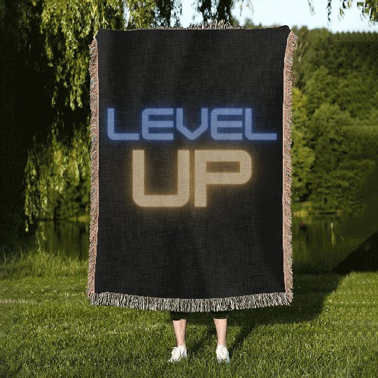 Black Level Up Neon Typography Woven Blankets