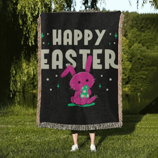Happy Easter Egg Bunny Sayings Woven Blankets