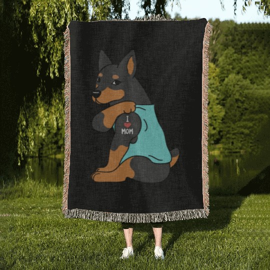I Love Mom Tattoo Miniature Pinscher Woven Blankets