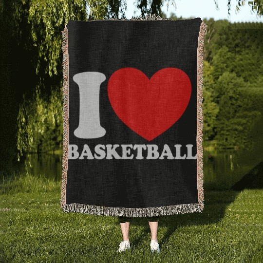 I Love Basketball Red Heart Hoop B-Ball Basketball Woven Blankets