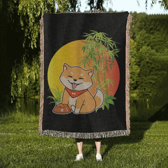 Shiba Inu Japanese Dog Breed Bamboo Plant Hunting Woven Blankets