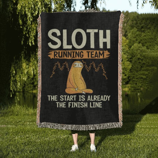 Sloth Running Team Runner Marathon Trail Running Woven Blankets