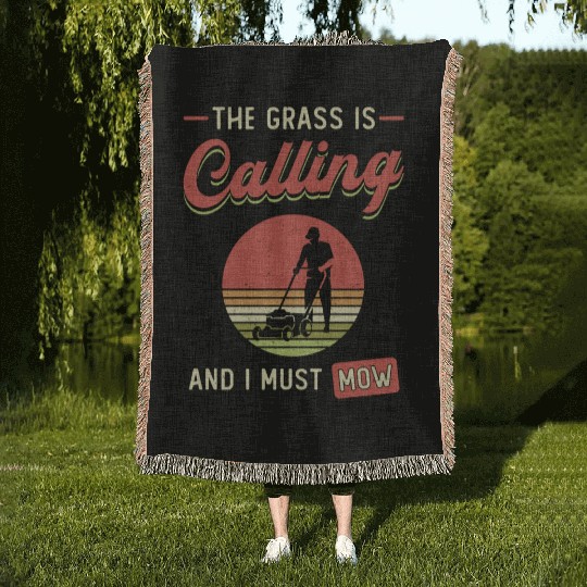 Lawn Mower The Grass Is Calling Garden Lawn Mowing Woven Blankets
