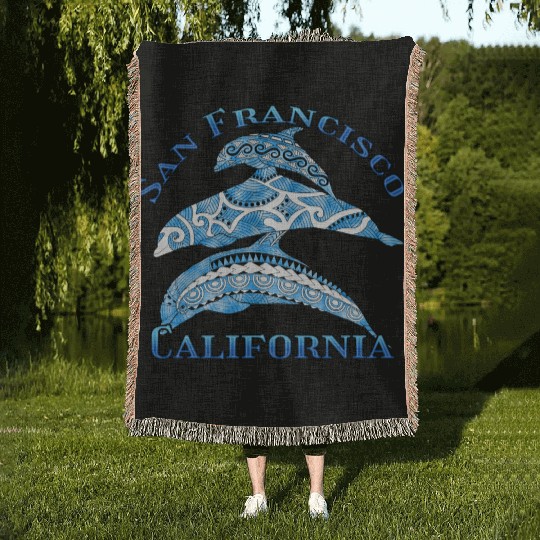 San Francisco California Vacation Tribal Dolphins Woven Blankets
