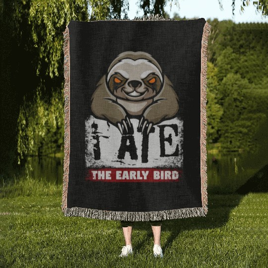 Mad grumpy sloth, the morning grouch Woven Blankets