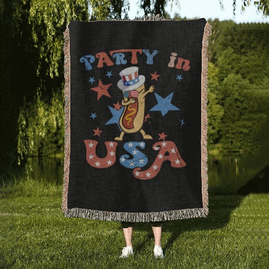 4th Of July Dance Hotdog Lover Party In The USA Woven Blankets