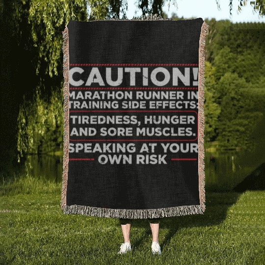 Caution! Marathon Runner In Training Runner Woven Blankets