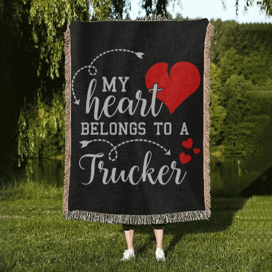 I Love My Trucker Husband Wife Gift Valentines Day Woven Blankets