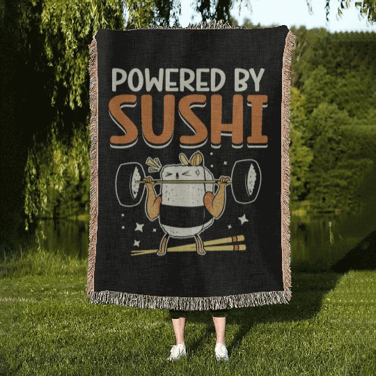 Powered By Sushi Lover Japan Japanese Food Woven Blankets