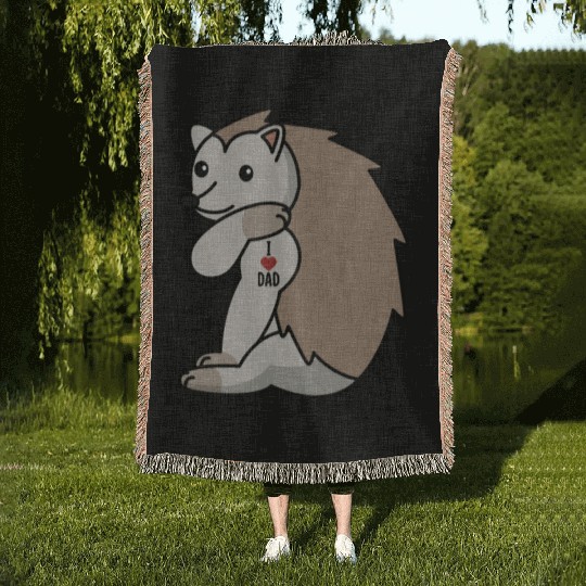 I Love Dad Hedgehog Woven Blankets