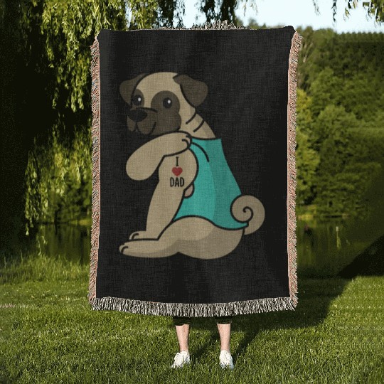 I Love Dad Pug Woven Blankets