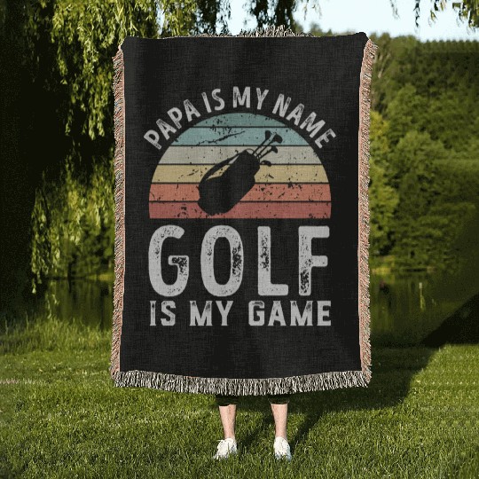 Papa is my Name Golf is my Game Dad Fathers Day Woven Blankets