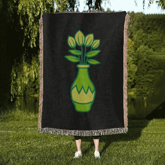 Beautiful tulips flower vase Woven Blankets