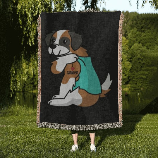 Saint Bernard I Love Grandma Woven Blankets