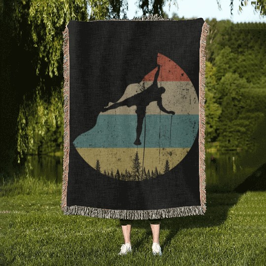 Rock climbing mountain climber Woven Blankets