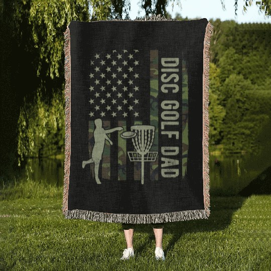 Disc Golf Dad Camouflage American Flag Fathers Day Woven Blankets