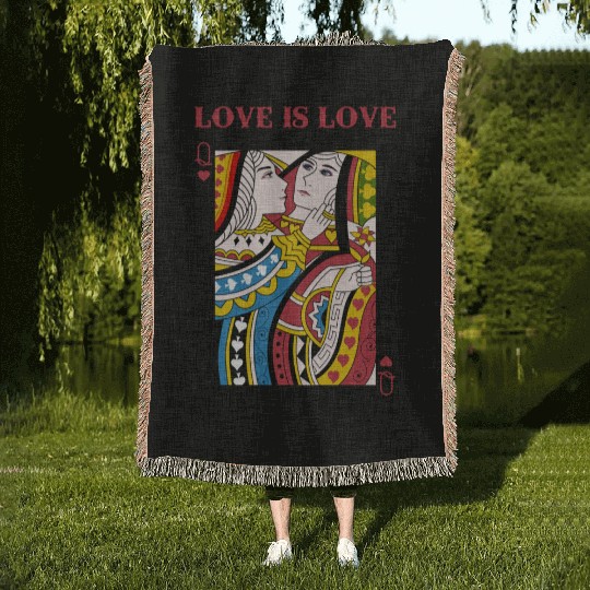 Love Is Love Queen Playing Card LGBT pride Lesbian Woven Blankets