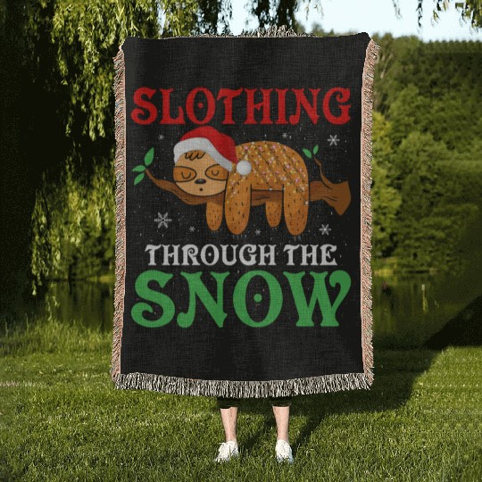 Sloth Sloths, Slothing, Snow, Christmas Woven Blankets