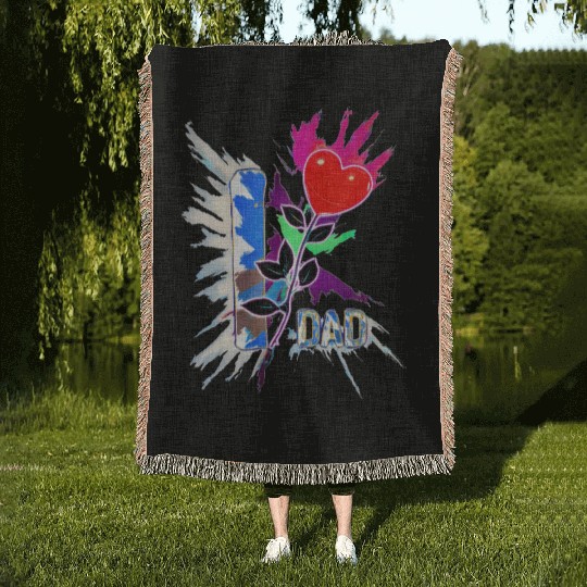 I love dad with heart rose for love Woven Blankets