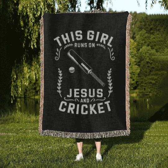 Christian This Girl Runs On Jesus And Cricket Woven Blankets