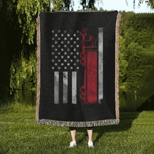 US American Flag Semi Truck Driver 18 Wheeler Woven Blankets