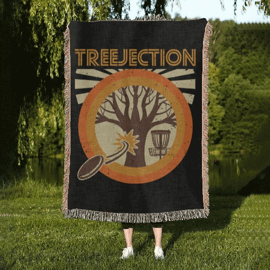 Treejection Funny Vintage Disc Golf Frisbee Gift Woven Blankets