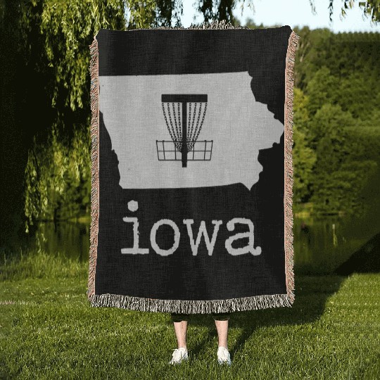 State of Iowa Disc Golf Woven Blankets Golfer Golfing