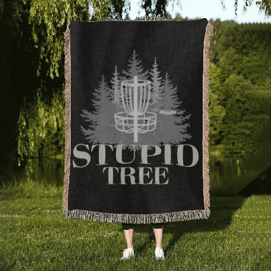 Stupid Tree Funny Disc Golf Product Woven Blankets