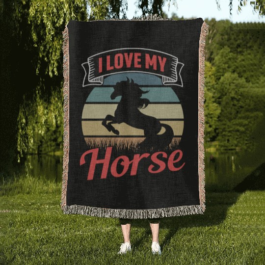 I Love My Horse Rider Riding Lover Equestrian Woven Blankets