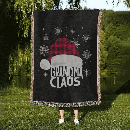 Womens Grandma Claus Christmas Buffalo Plaid Woven Blankets