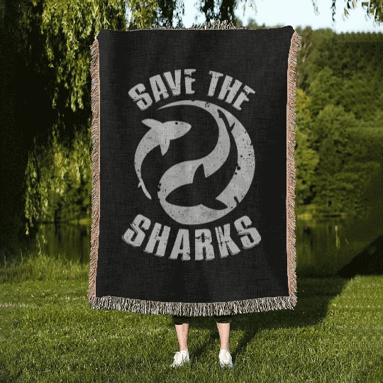Save The Sharks Protect Ocean Scuba Diving Woven Blankets