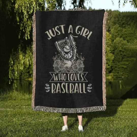 Girl Baseball Player Cute Baseball Lover Woven Blankets