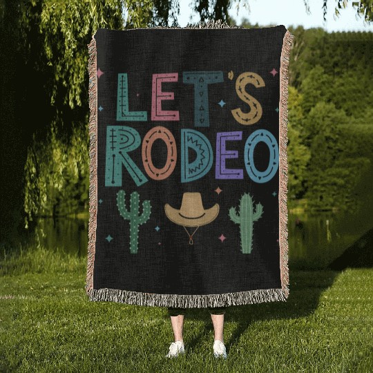 Cute Rodeo Horse Riding Cowboy Cowgirl Woven Blankets