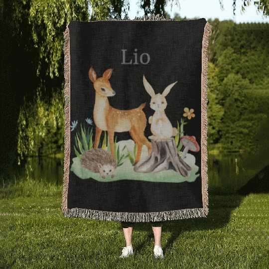 Waldtier Waldtier Reh Hase Hedgehog Flowers Name Woven Blankets