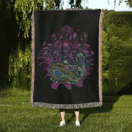 Fish Cyborg Dark Art Woven Blankets