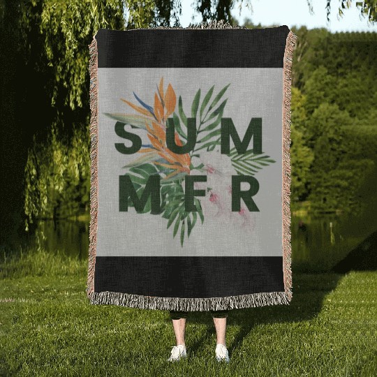 Green Illustration Summer Woven Blankets