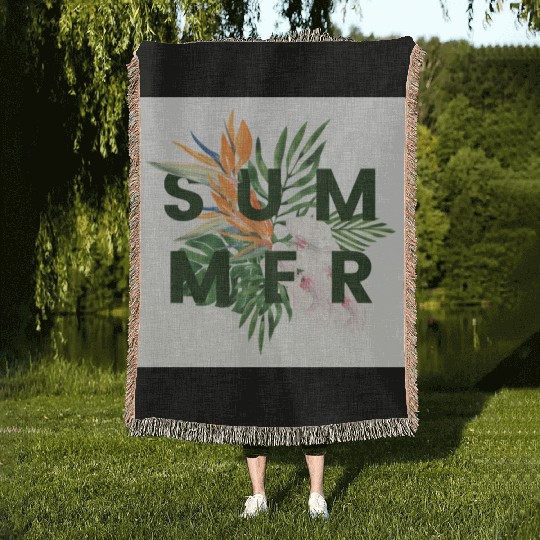 Green Illustration Summer Woven Blankets