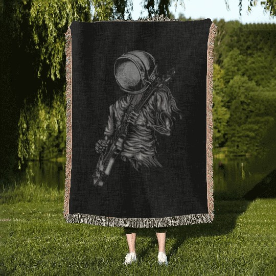 Astronaut Playing Guitar Astronomy Woven Blankets