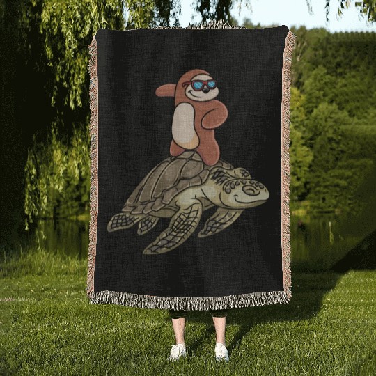 Sloth Surfing Turtle Slow Animal Lover Woven Blankets