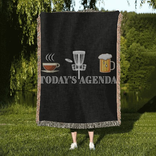Today's Agenda Coffee Disc Golf Beer Funny Gift Woven Blankets
