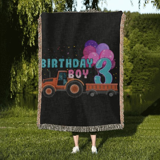 Birth Born Age 3 Year Old Boy Ranch Farm Tractor Woven Blankets