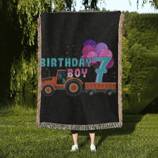 Birth Born Age 7 Year Old Boy Ranch Farm Tractor Woven Blankets