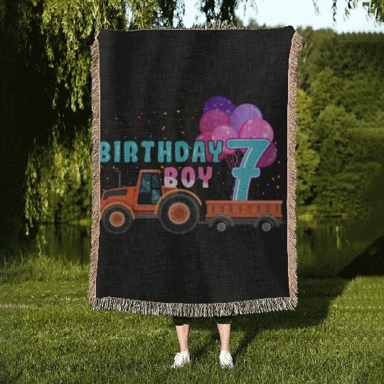 Birth Born Age 7 Year Old Boy Ranch Farm Tractor Woven Blankets