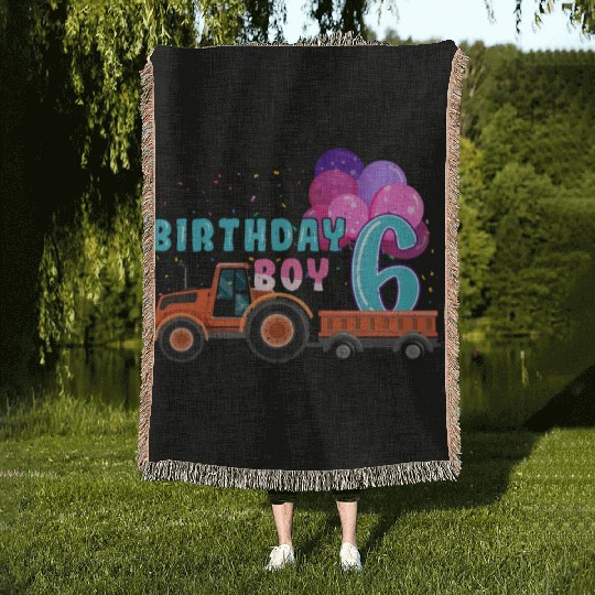Birth Born Age 6 Year Old Boy Ranch Farm Tractor Woven Blankets
