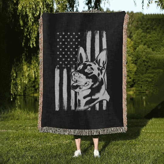 Patriotic German Shepherd American Flag Dog Lover Woven Blankets