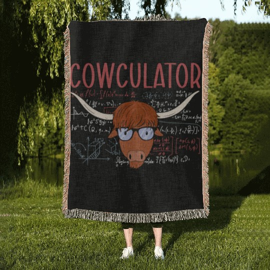 Cowculator Highland Farmer Cow Whisperer Math Woven Blankets