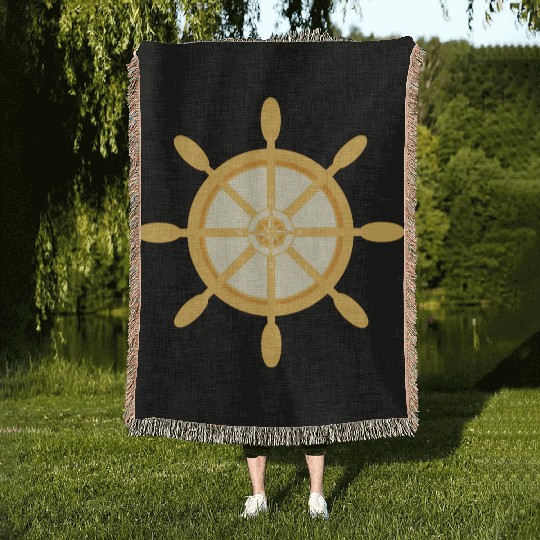 Ship's Wheel, nautical star & cardinal points Woven Blankets