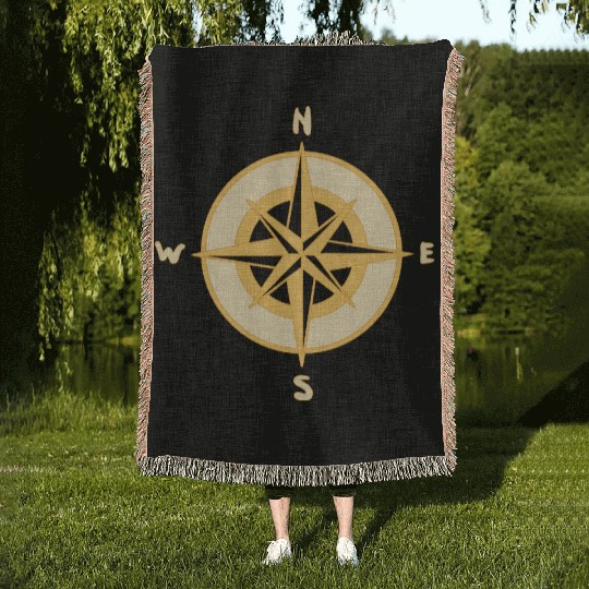 Nautical Compass star / rose, cardinal directions Woven Blankets