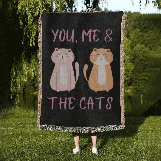 ask me about my cat funny cat Woven Blankets